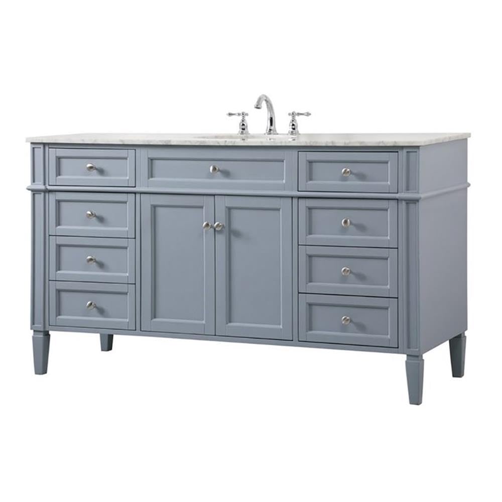 Elegant Decor Park Avenue 60 Metal Mdf Marble Single Bathroom Vanity In Gray