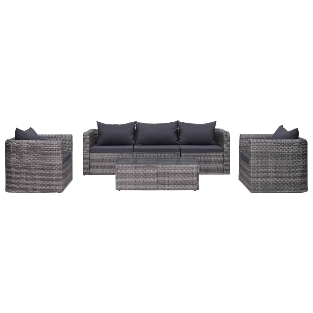 vidaXL 6 Piece Garden Sofa Set with Cushions & Pillows Poly Rattan Gray