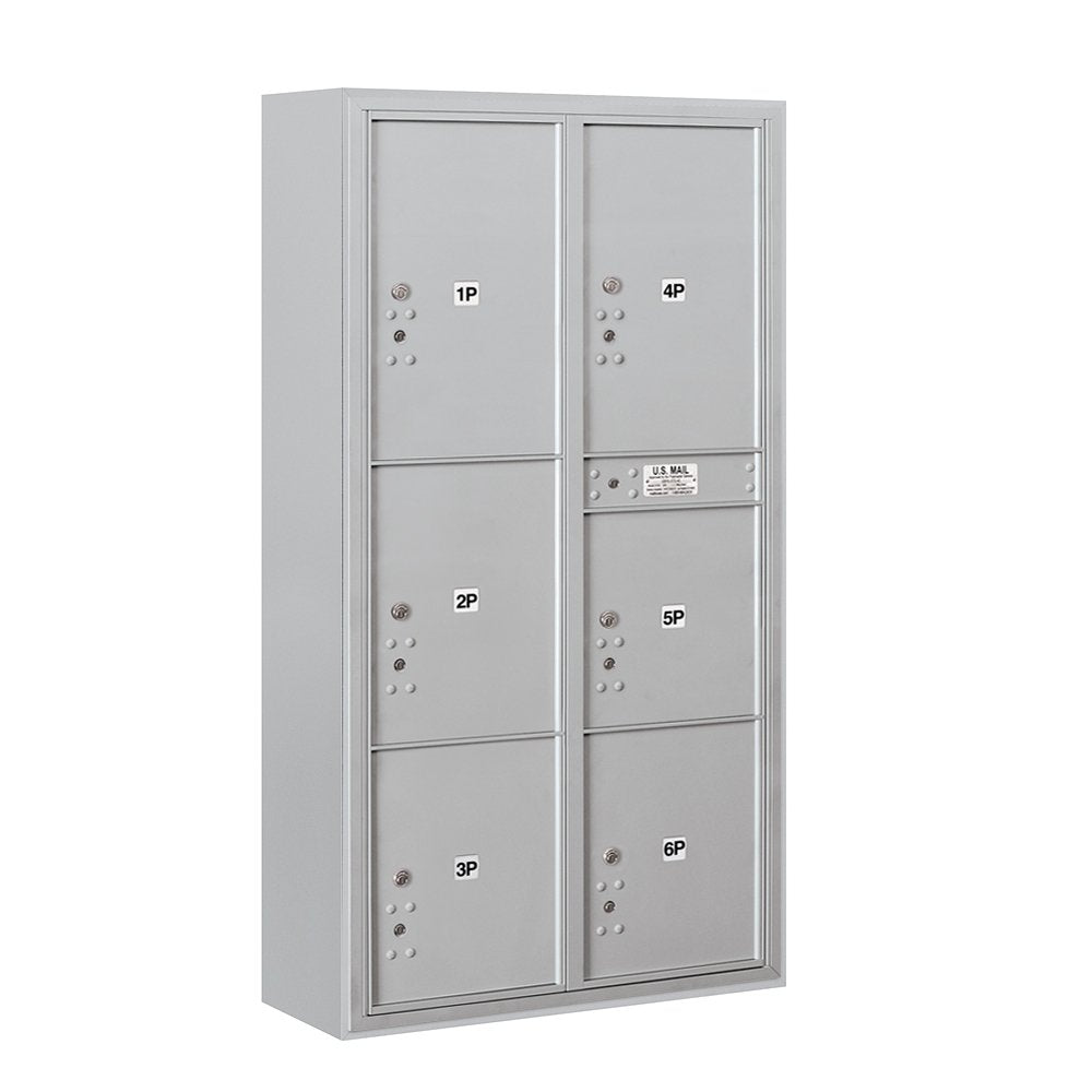 Maximum Height Surface Mounted 4C Horizontal Parcel Locker with 6 Parcel Lockers in Aluminum with Private Access