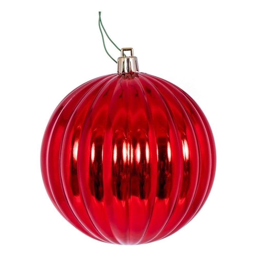 Casafoyer  4” Red Shiny Lined Ball Ornament 6 per Bag. - (Pack Of 2)