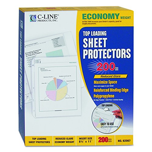 C-Line Top Loading Economy Weight Poly Sheet Protectors, Reduced Glare, 8.5 X 11 Inches, 200 Per Box (62067)