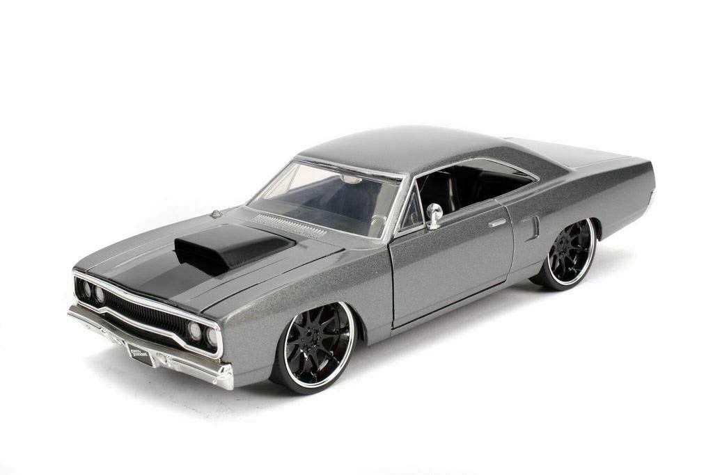 Doms Plymouth Road Runner Gray Metallic with Black Hood Stripe Fast & Furious Movie 1/24 Diecast Model Car by Jada