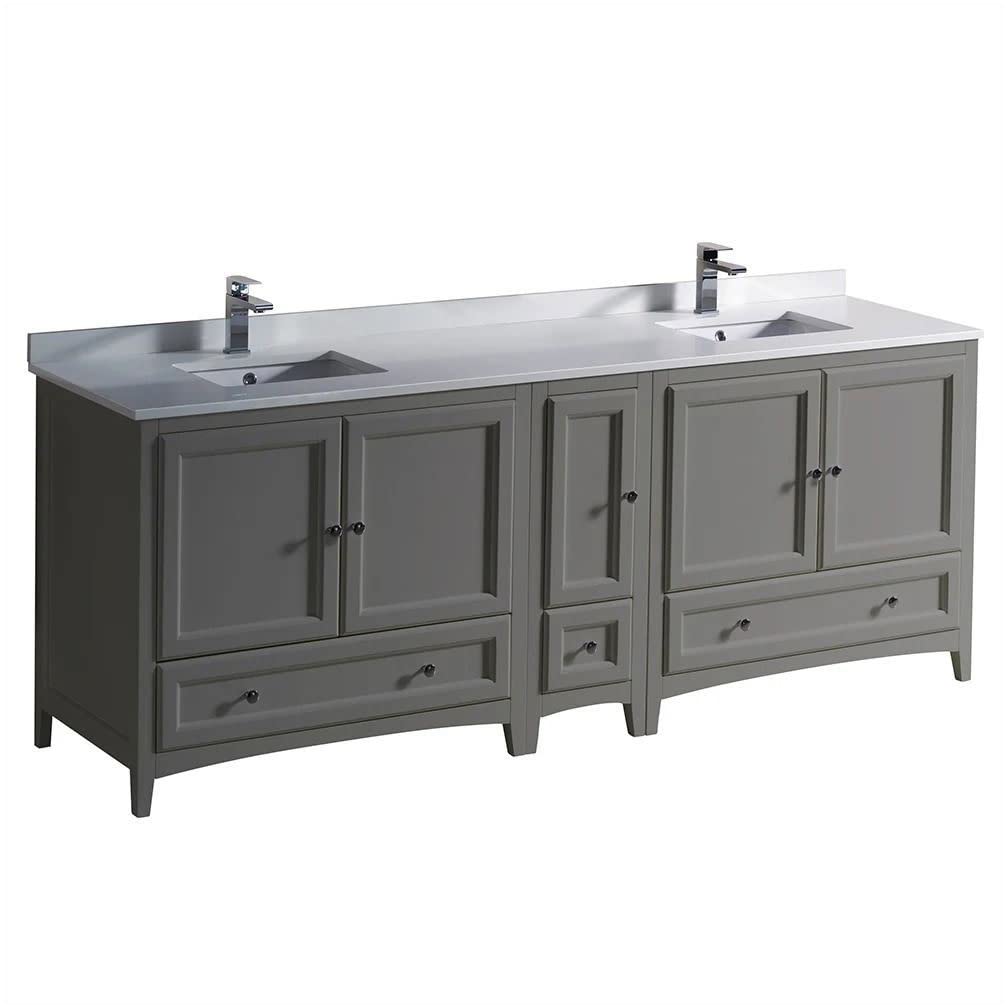Fresca Oxford 84 Gray Traditional Double Sink Bathroom Cabinets W/Top & Sinks