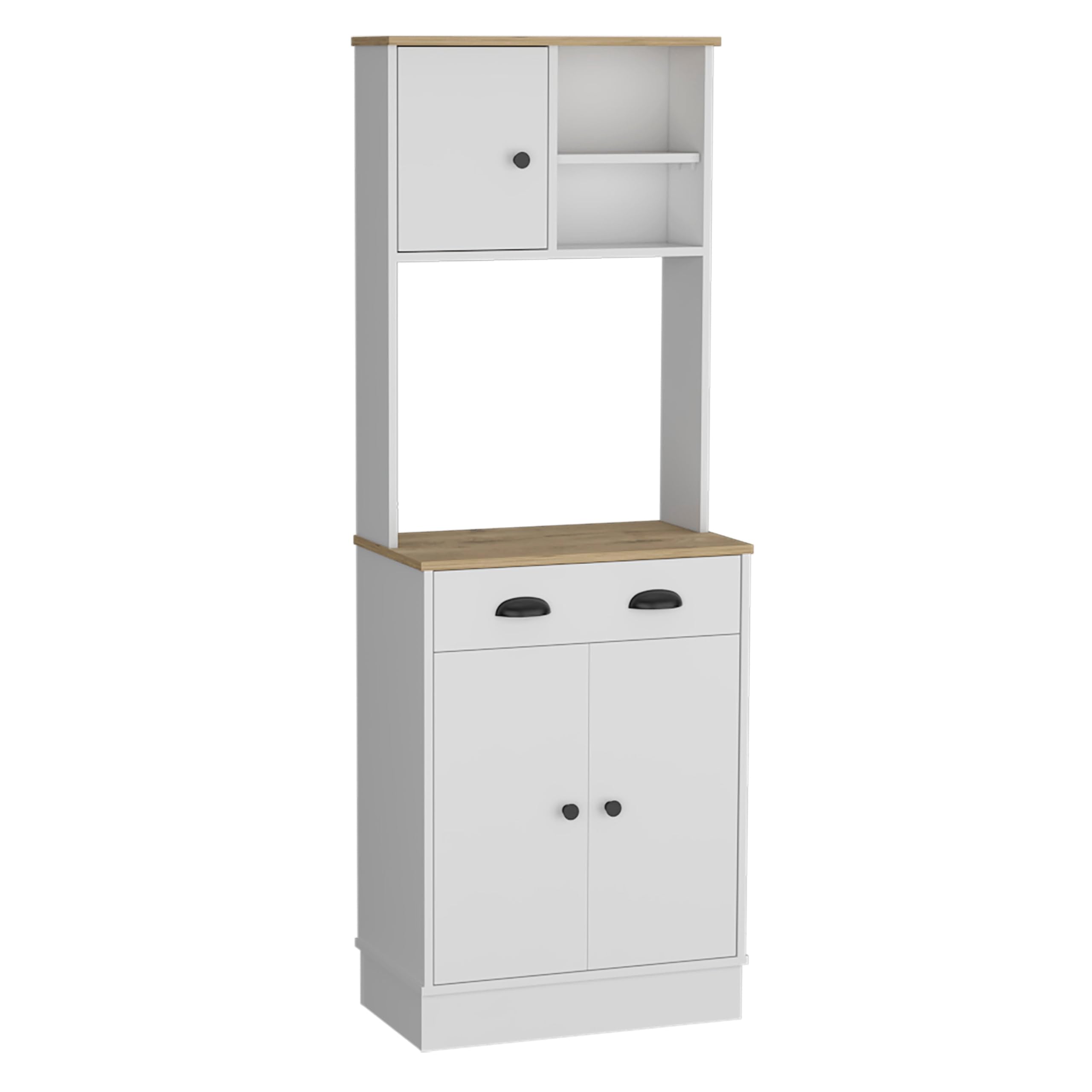 Tuhome Albany Kitchen Pantry With 3-Doors Cabinet And Drawer -White/Macadamia