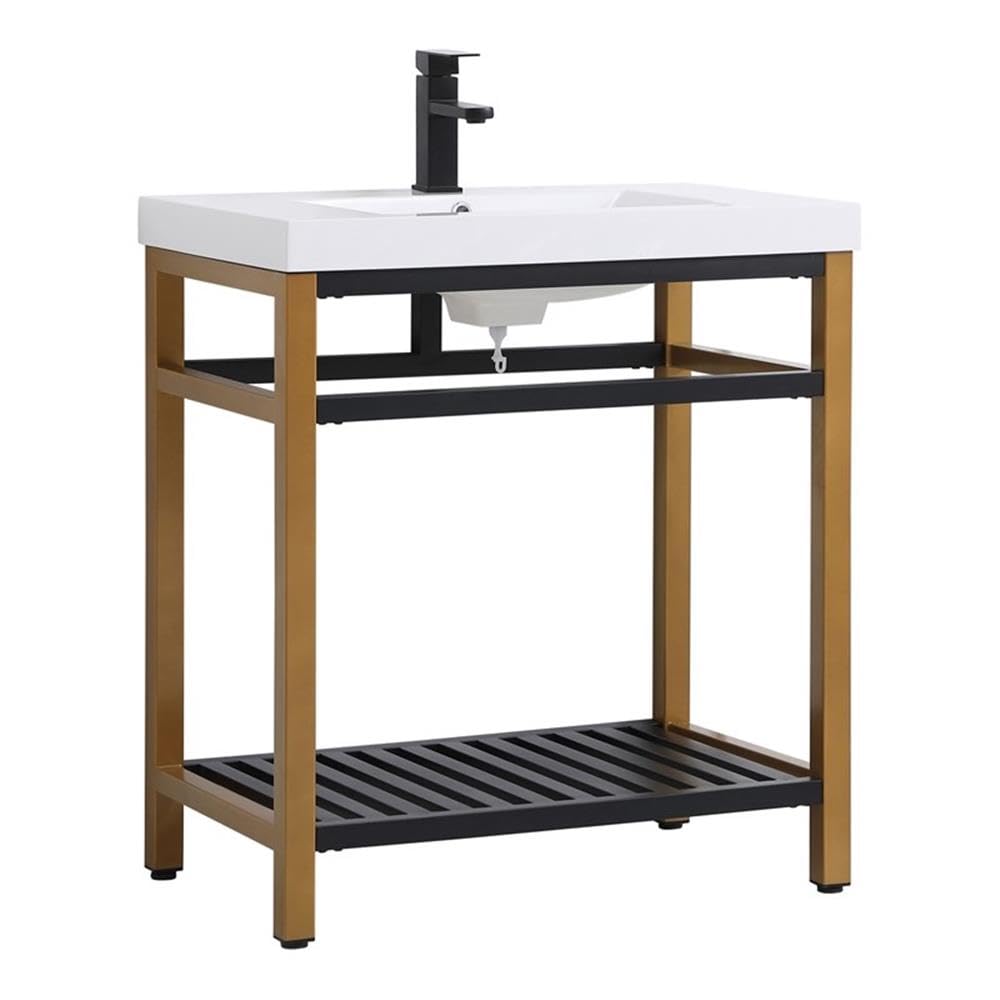 Elegant Kitchen And Bath 30 Inch Single Bathroom Metal Vanity With Shelf - Golden Black