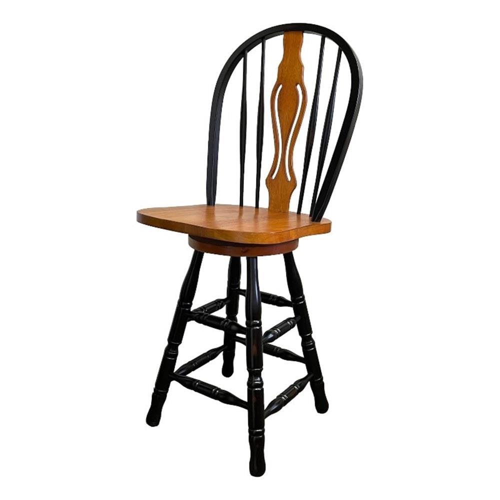 Sunset Trading Black Cherry Selections 24 Keyhole Barstool | Counter Height Stool | Antique Black with Cherry Accents"