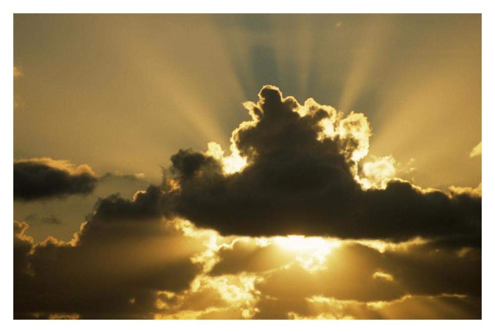 Sun rays beam from behind cumulus clouds-Paper Art-38x26”