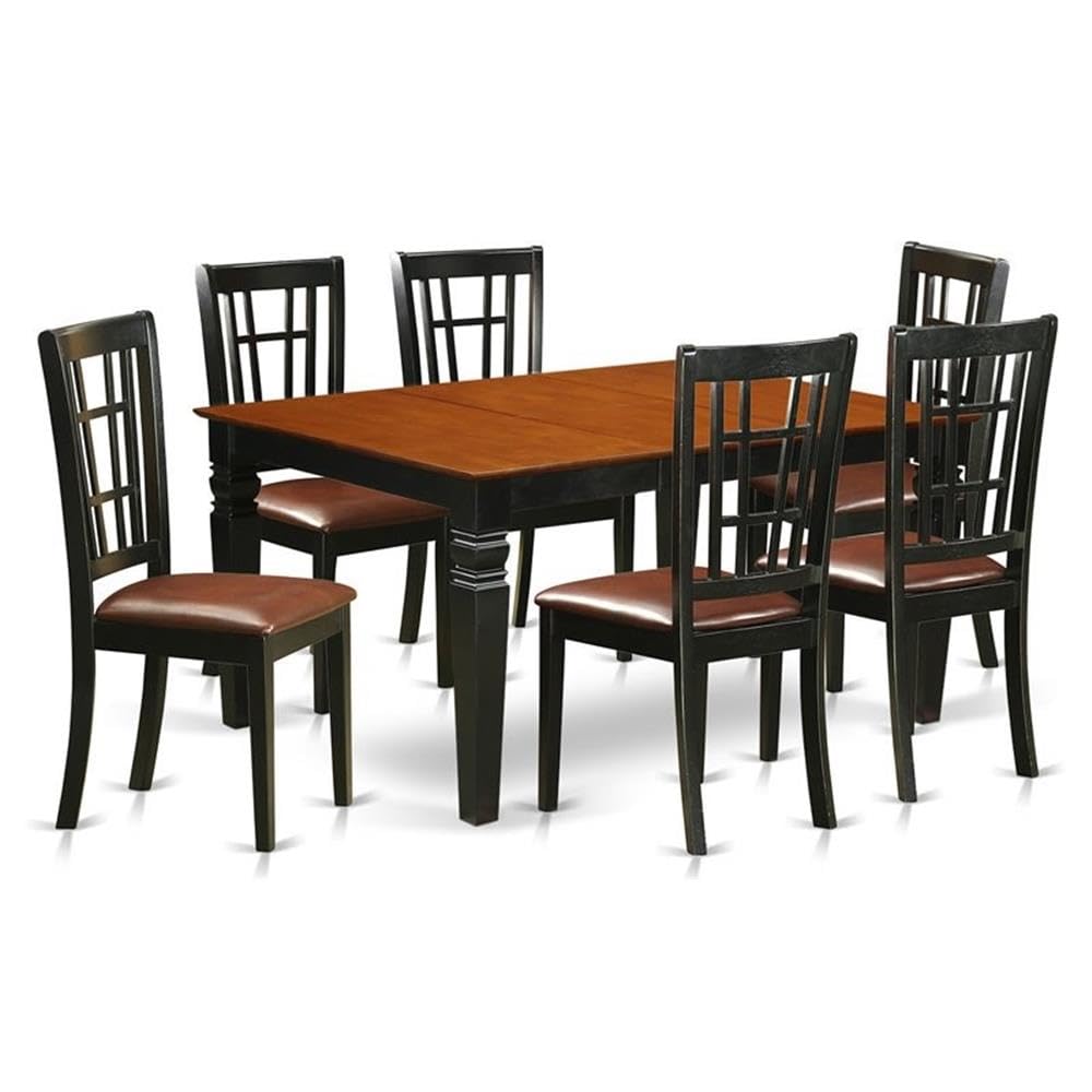 7  Pc  Kitchen  table  set  with  a  Kitchen  Table  and  6  Leather  Dining  Chairs  in  Black