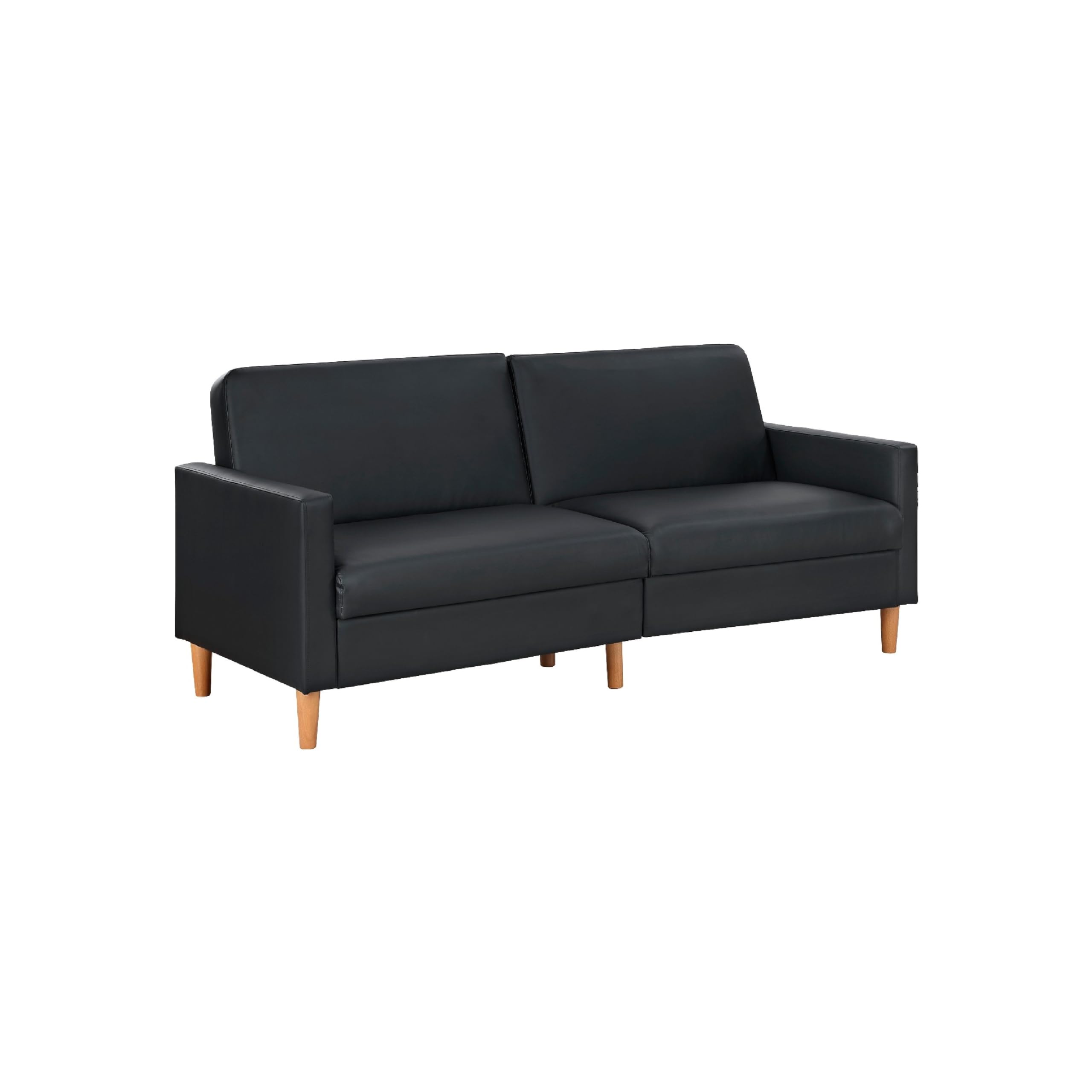 Mala Sleeper Sofa, Foam Padded, Black Faux Leather, Walnut Brown Legs