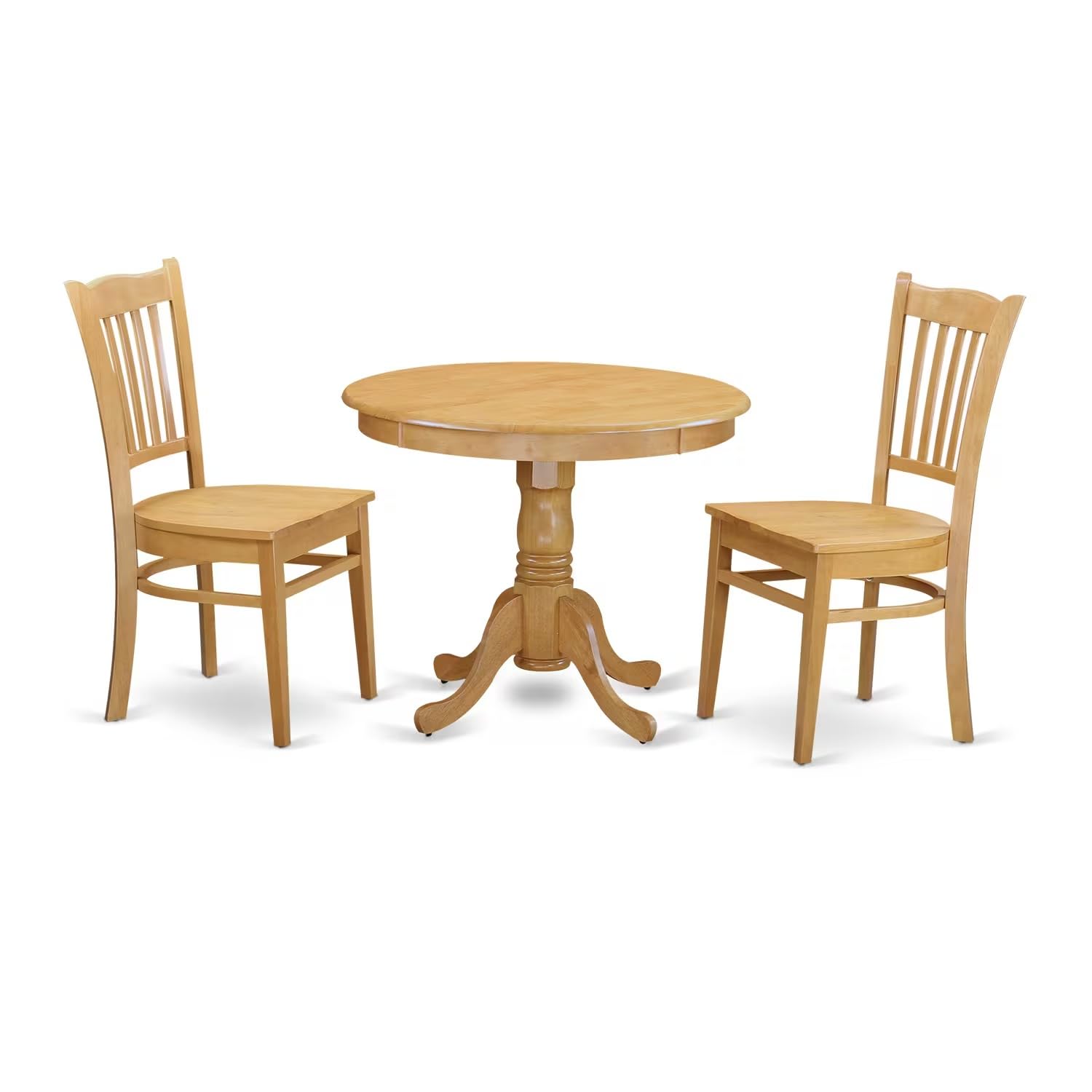 East West Furniture ANGR3-OAK-W 3 Piece Kitchen Set Contains a Round Room Table with Pedestal and 2 Dining Chairs, 36x36 Inch