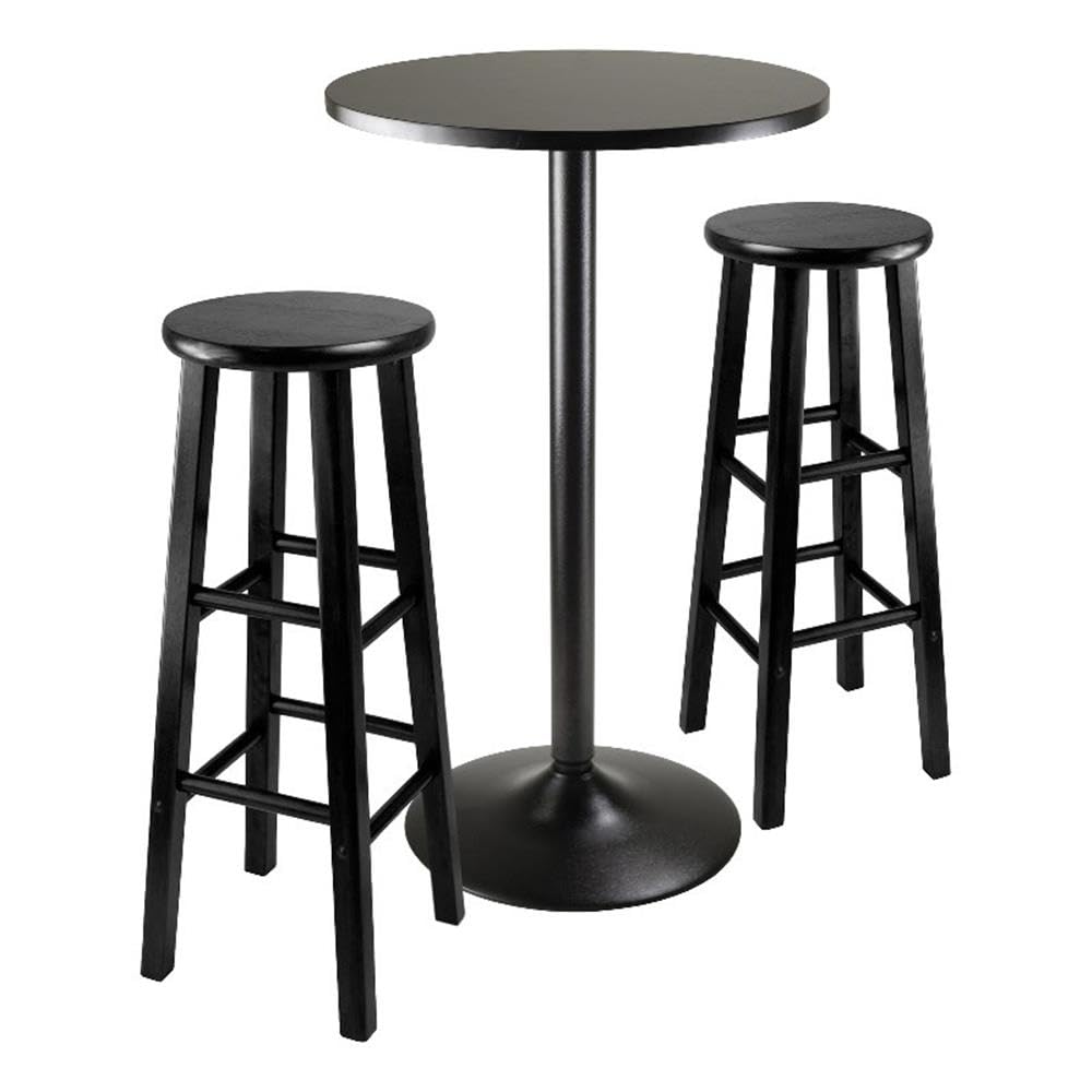 Obsidian 3-Pc Round Pub Table and Round Seat Bar Stools, Black