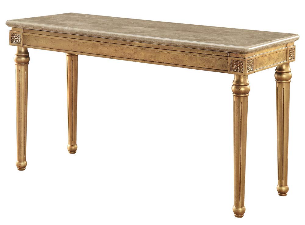 Acme Daesha Rectangular Marble Top Sofa Table In Antique Gold