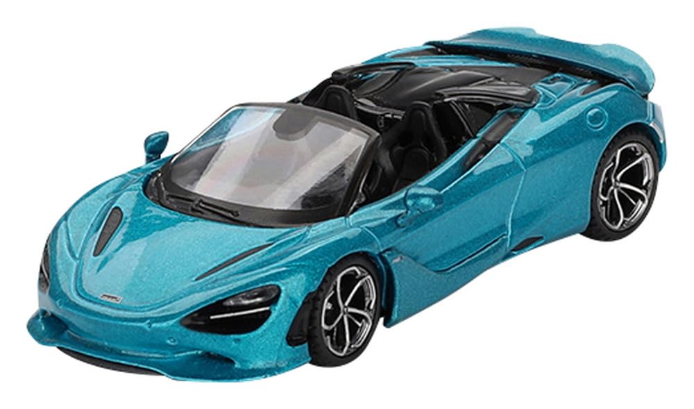 McLaren 750S Spider Belize Blue Metallic Limited Edition 1/64 Diecast Model Car by Mini GT