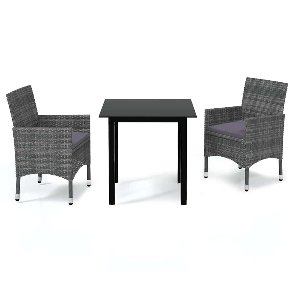 vidaXL 3 Piece Patio Dining Set with Cushions Poly Rattan Gray