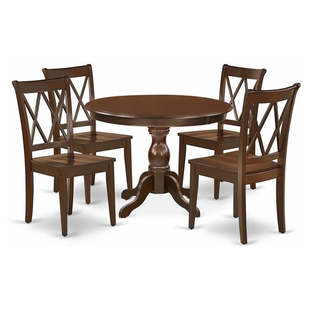 East West Furniture HBCL5-MAH-W 5 Piece Dining Room Table Set - Mahogany Dinning Table and 4 Mahogany Chairs for Dining Room with Double X-Back - Mahogany Finish