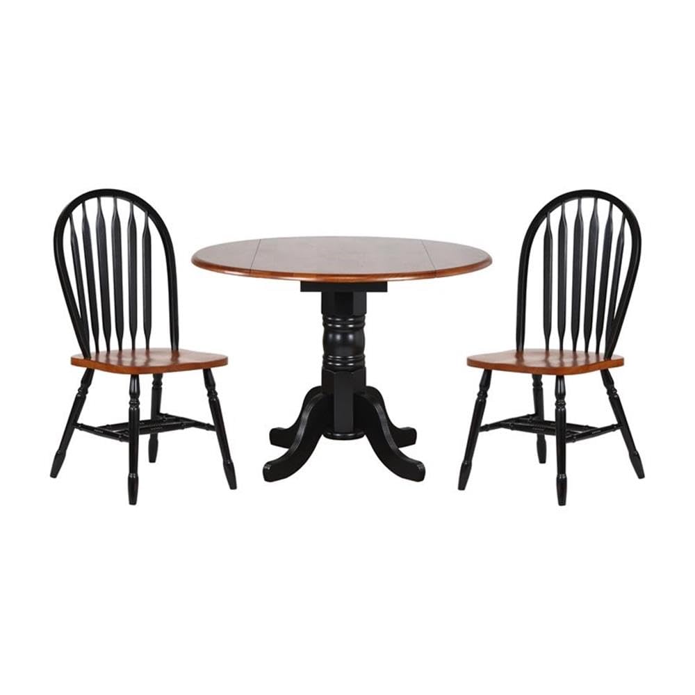 Sunset Trading Black Cherry Selections 3 Piece 42 Round Extendable Dining Set with 2 Arrowback Chairs | Drop Leaf Table | Seats 6"