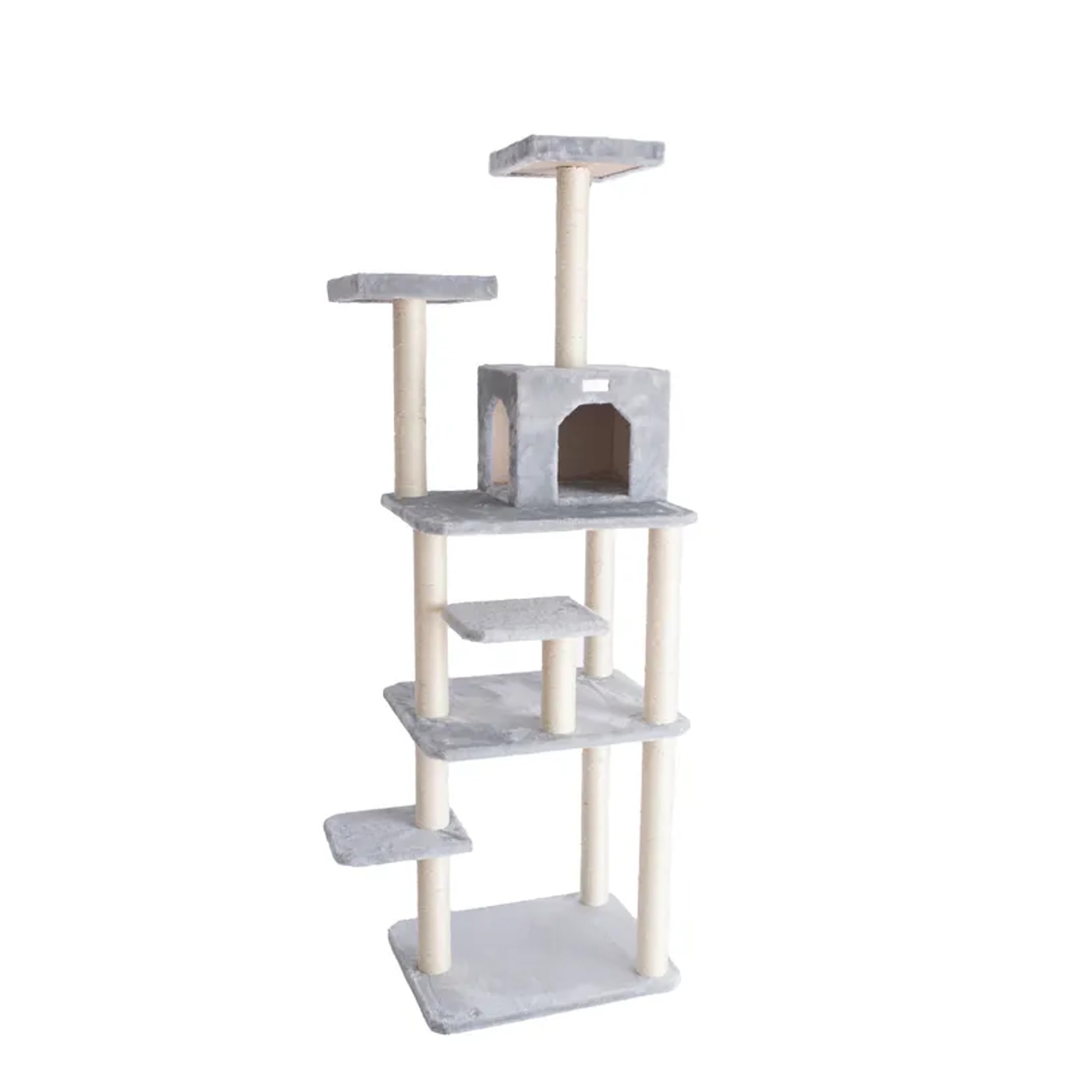GleePet GP78740822 74-Inch Real Wood Cat Tree  With Seven Levels, Silver Gray