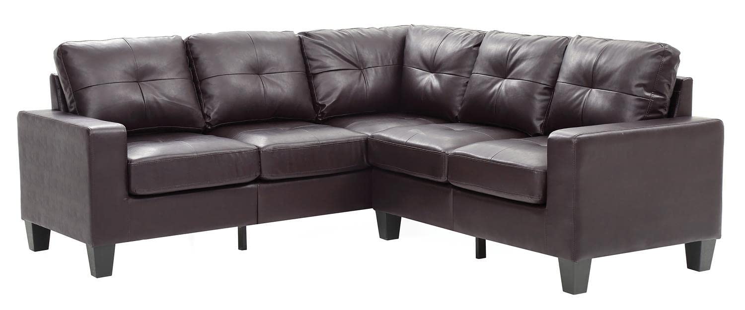 Newbury 82 in. W 2-piece Faux Leather L Shape Sectional Sofa in Dark Brown