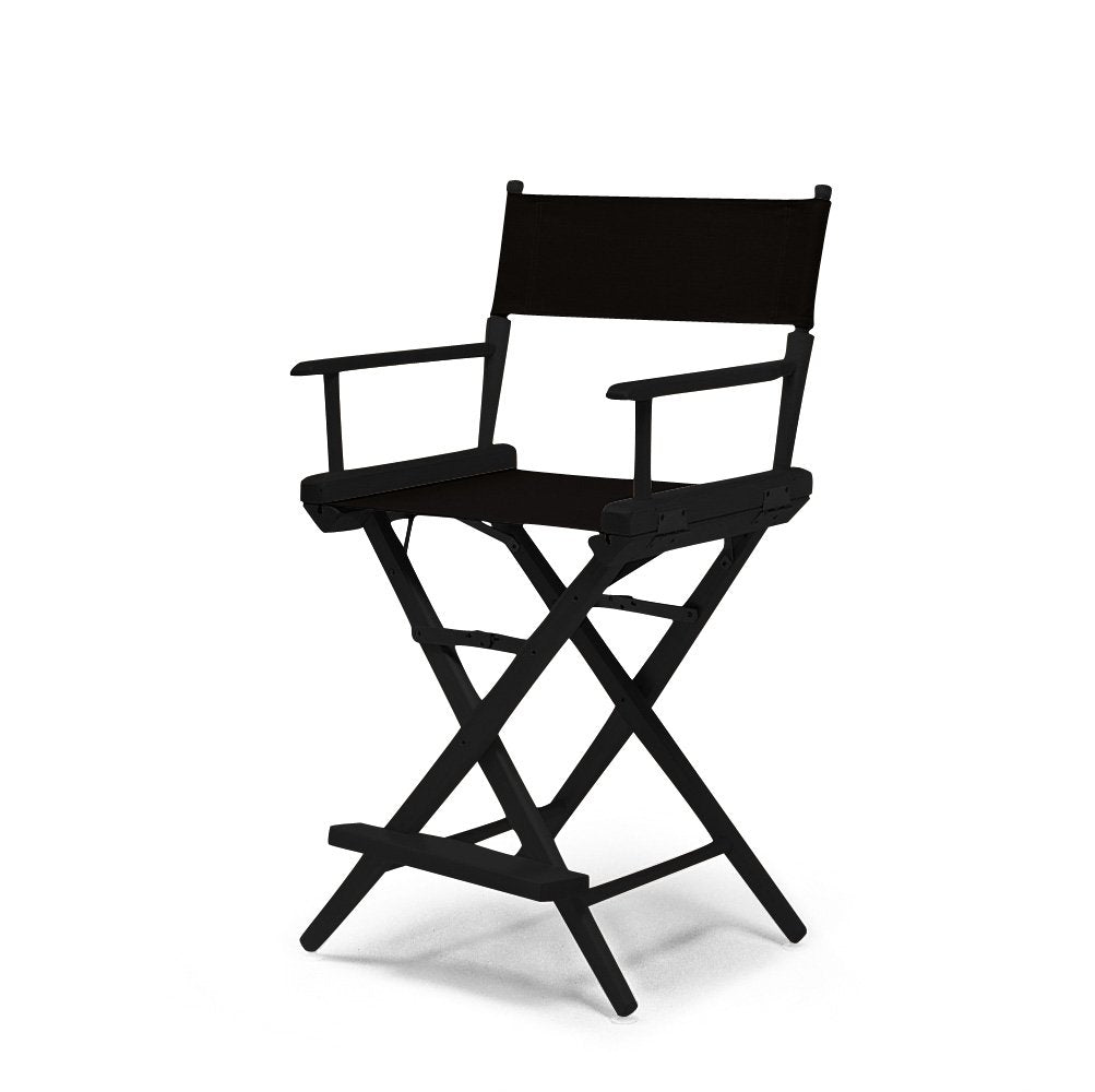 Telescope Casual World Famous Counter Height Director Chair With Varnish Finish and Blue Fabric