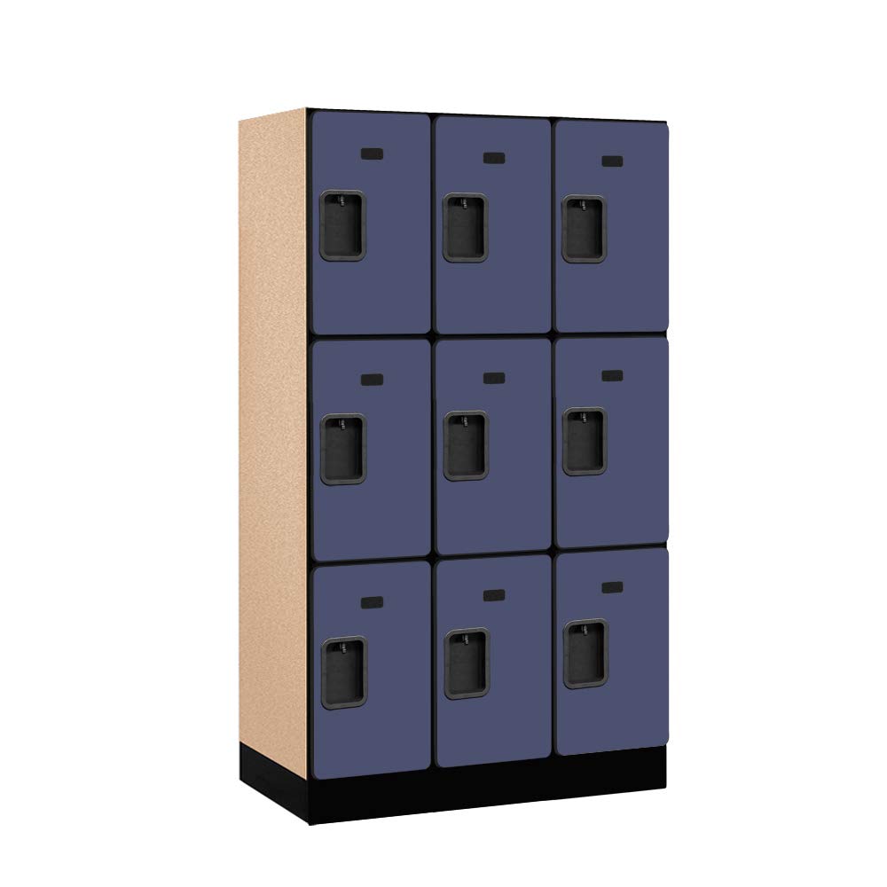 12 Wide Triple Tier Designer Wood Locker - 3 Wide - 5 Feet High - 18 Inches Deep - Blue