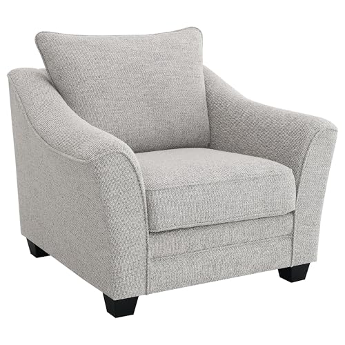 Kito Armchair, 39 Inch Modern Light Gray Fabric, Angled Track Armrests
