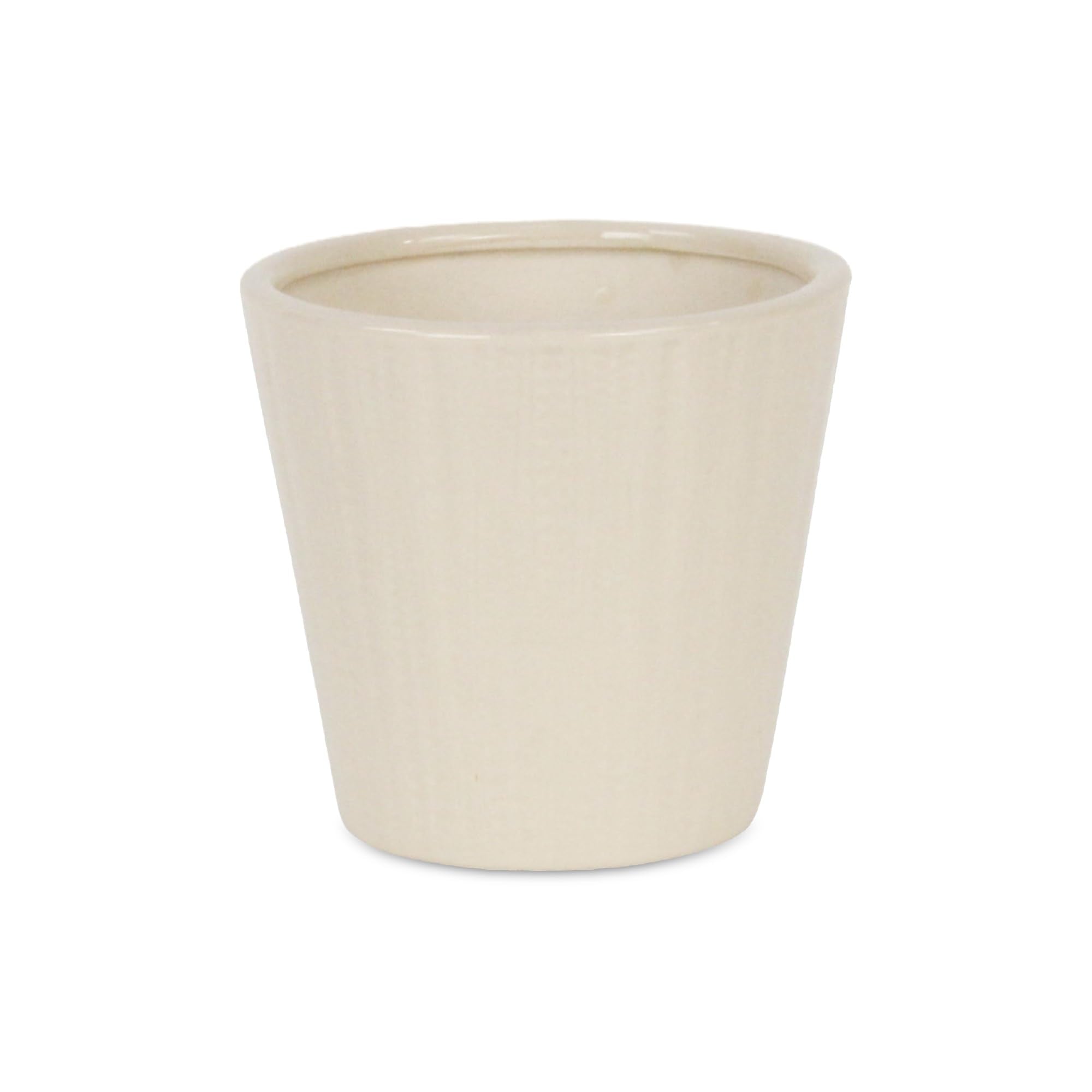 Currula Tapered Vertical Dotted Pattern Ceramic Pot - Small - Off White