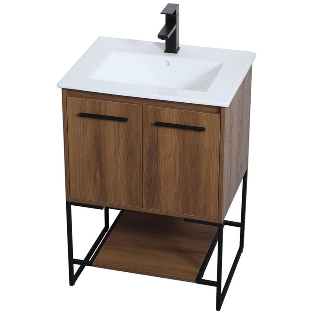Elegant Decor Gerard 24' Single Porcelain Top Bathroom Vanity In Walnut Brown
