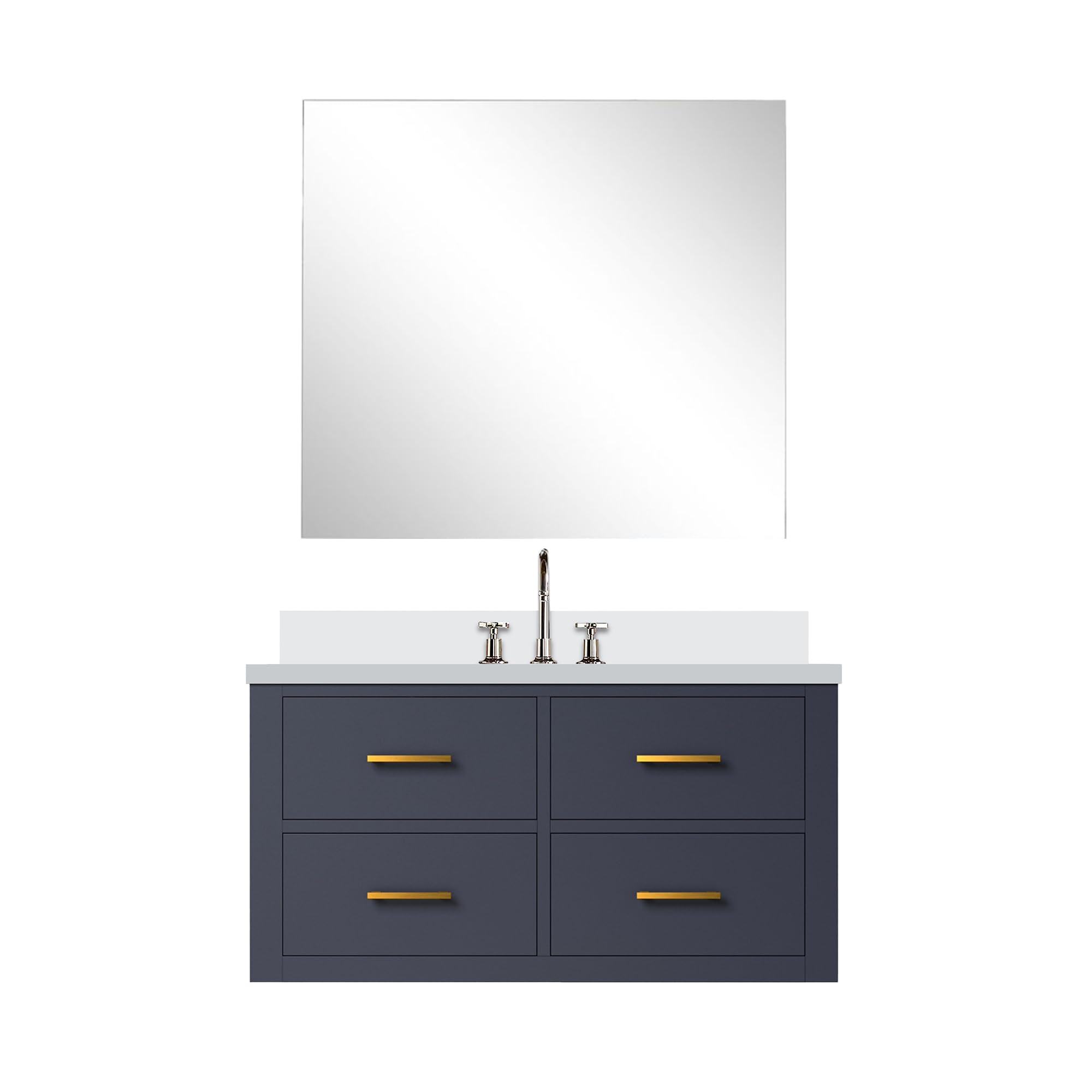 Castor 36 in W x 22 in D Blue Single Bath Vanity Cultured Marble Countertop, 34 in Mirror and Faucet Set
