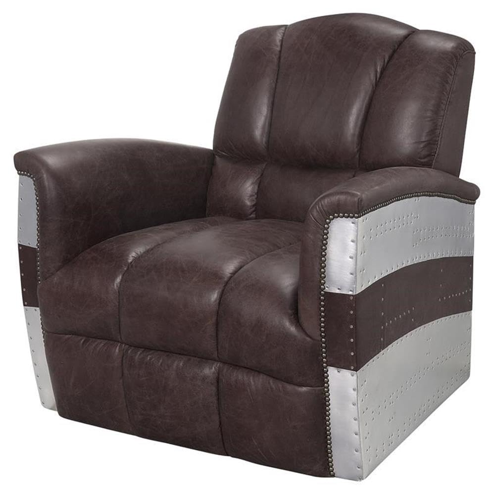Accent Chair, Retro Brown Top Grain Leather & Aluminum
