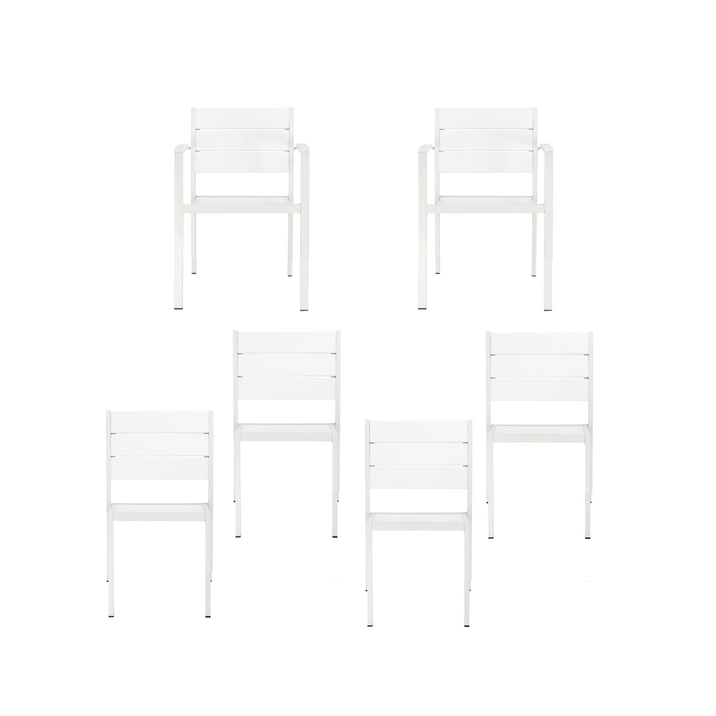 Cora 21 Inch 4 Piece Armchairs and 2 Side Chairs Set, White Aluminum Frame