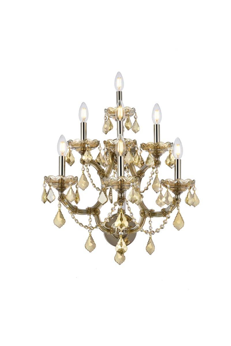 Elegant Lighting 2800W7Gt-Gt/Rc Theresa Collection 7-Light Wall Sconce With Royal Cut Golden Teak Crystals, Golden Teak Finish