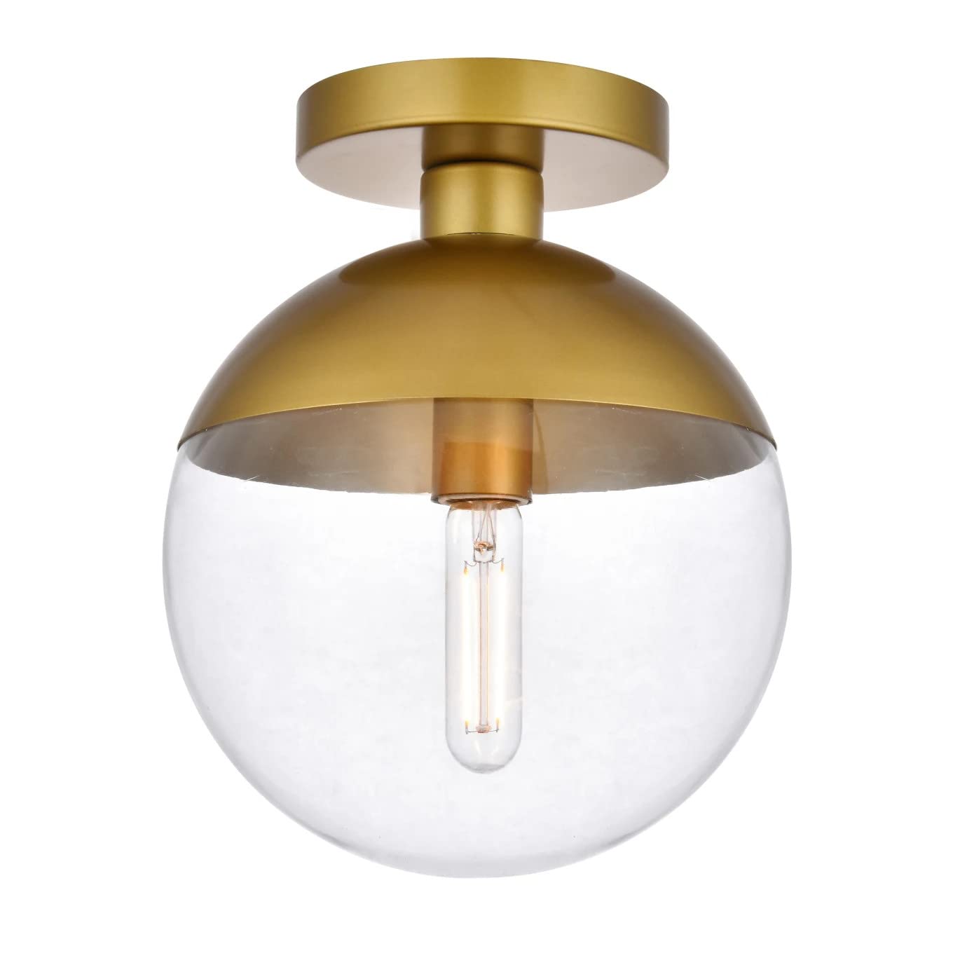 Living District Eclipse 1-Light Metal & Glass Flush Mount In Clear/Brass