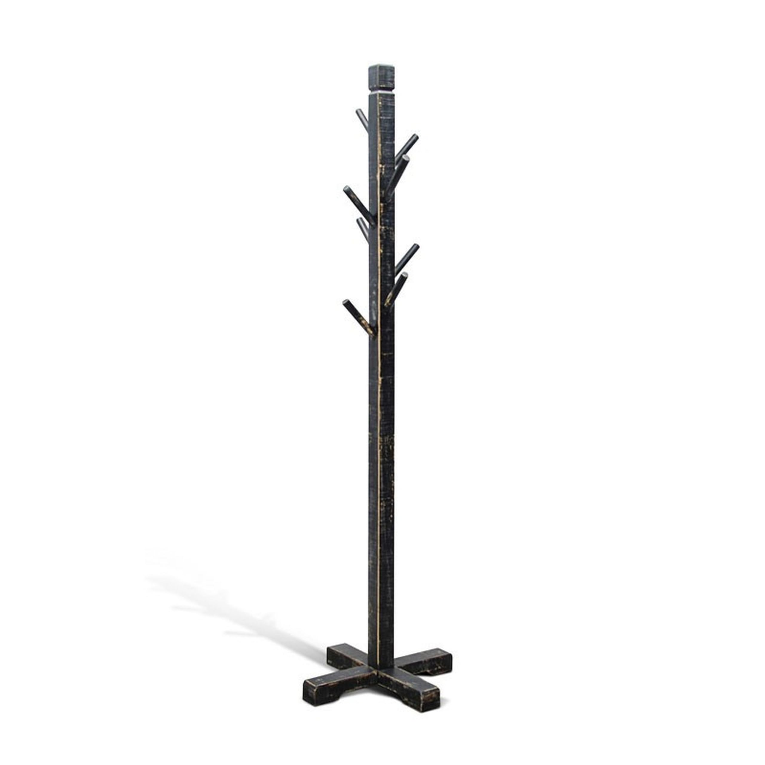 Rena Coat, Hat Rack Stand, 8 Wood Stems, 72 Inch Rustic Black Mahogany