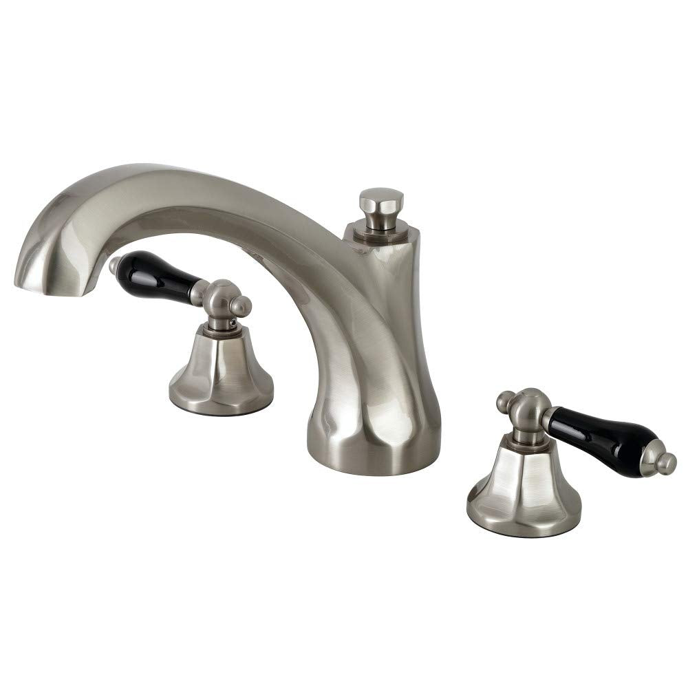 Kingston Brass Duchess Roman Tub Filler With Black Porcelain Lever Handle, Satin Nickel