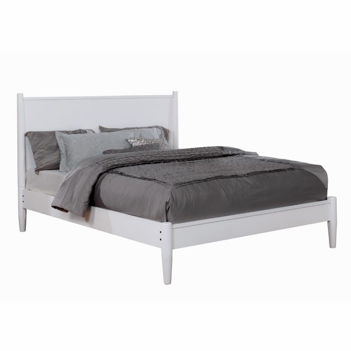Wooden California King Size Bed with Panel Headboard, White