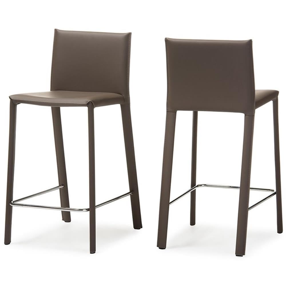 Baxton Studio 2 Piece Crawford Modern And Contemporary Leather Upholstered Counter Height Stool, Taupe