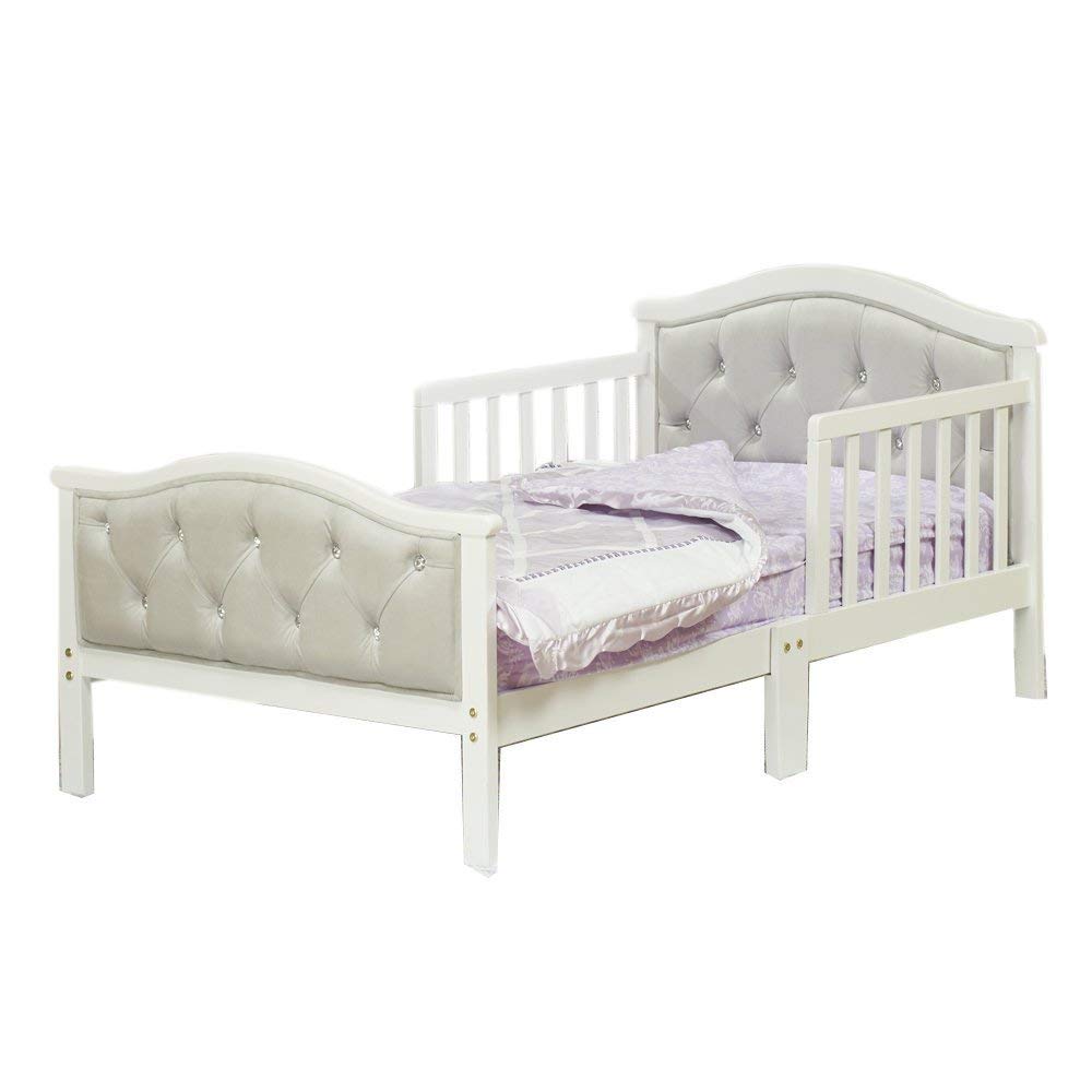 417 French White Padded Gray Toddler Bed