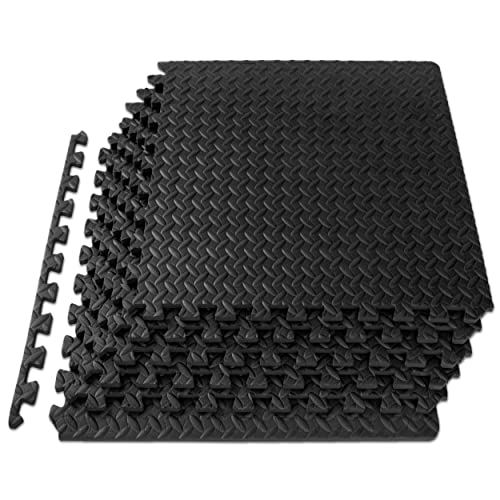 Casafoyer ProSource Puzzle Exercise Mat, EVA Foam Interlocking Tiles, Protective Flooring for Gym Equipment and Cushion for Workouts, Black - (Pack Of 2)