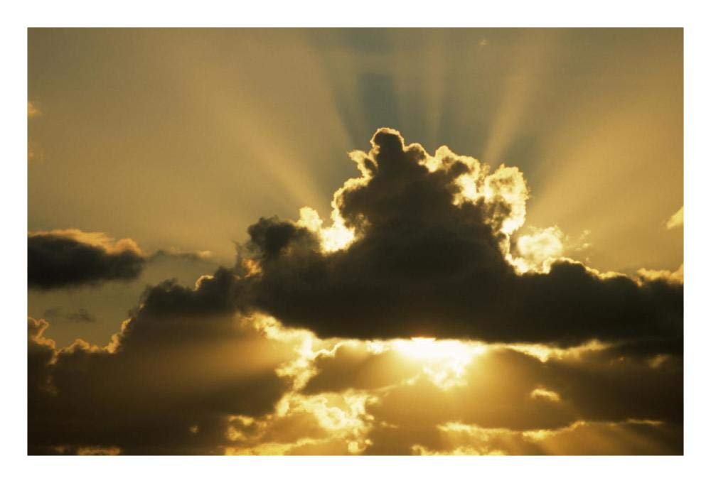Sun rays beam from behind cumulus clouds-Paper Art-26x18”