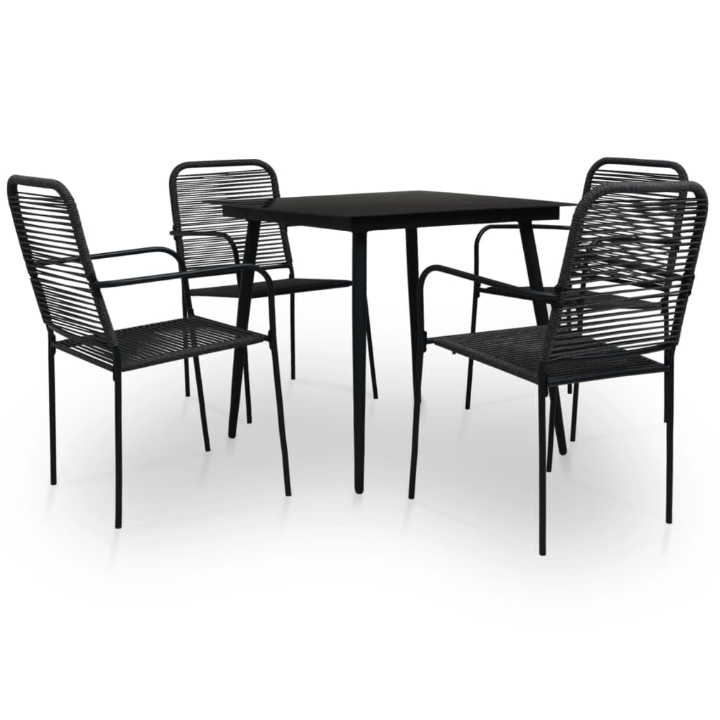 vidaXL 3 Piece Garden Dining Set Cotton Rope and Steel Black