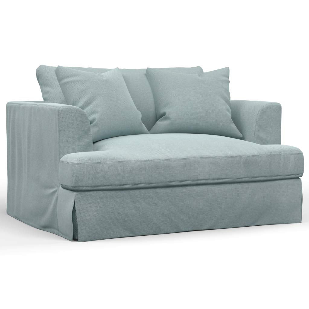 Sunset Trading Newport Slipcovered 52 Wide Chair and A Half | Stain Resistant Performance Fabric | 2 Throw Pillows | Ocean Blue"