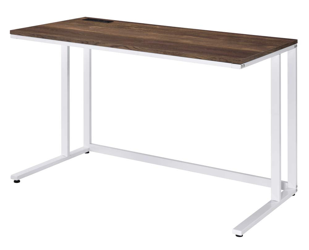 Built-in USB Port Writing Desk, Walnut & White Finish