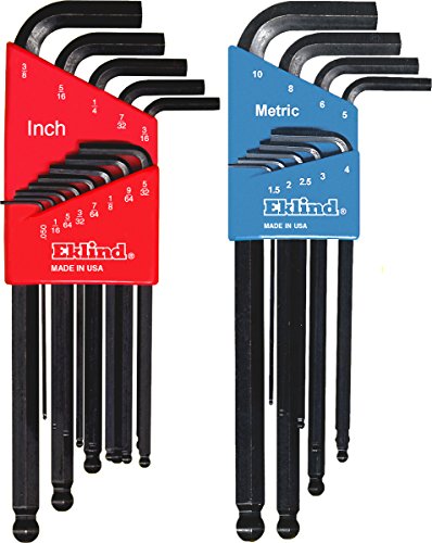 Eklind 13222 Ball-Hex L-Key Allen Wrench Combo- Inch / Mm (2 Sets 22Pc), 22-Piece Set