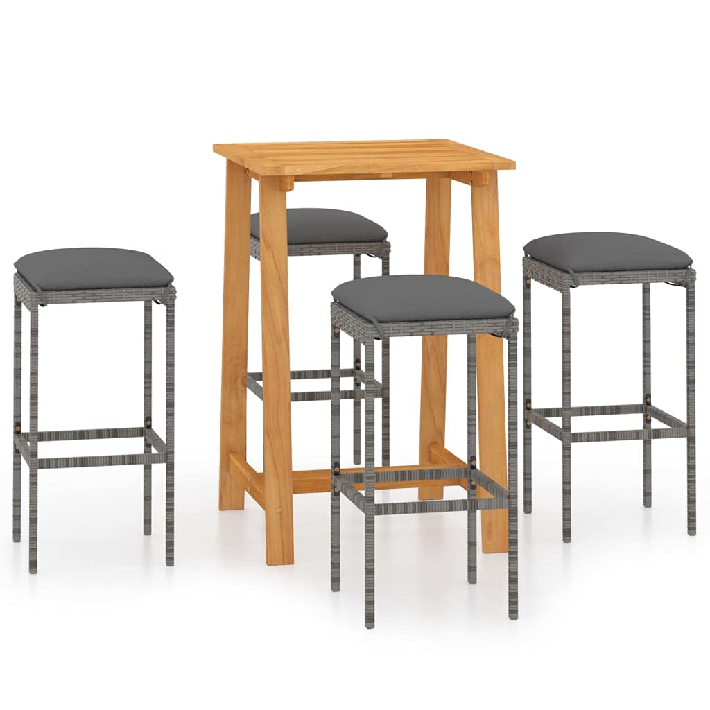 vidaXL 5 Piece Patio Bar Set with Cushions Gray, 3067951