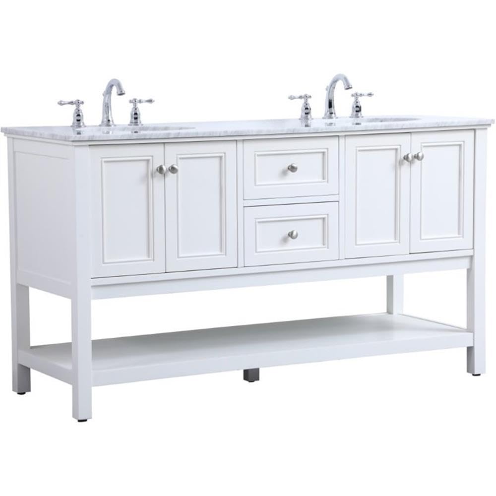 Elegant Decor Metropolis 60 Double Sink Marble Top Bathroom Vanity In White