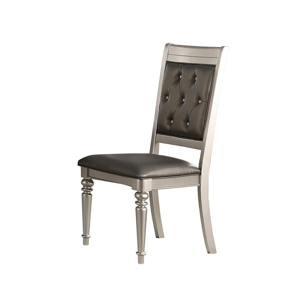 Rubber Wood Dining Chair With Diamond Tufted Back, Set Of 2,Gray