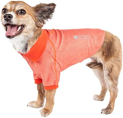Pet Life  Active Fur-Flexed Relax-Stretch Wick-Proof Performance Dog Polo T-Shirt, Orange - Small