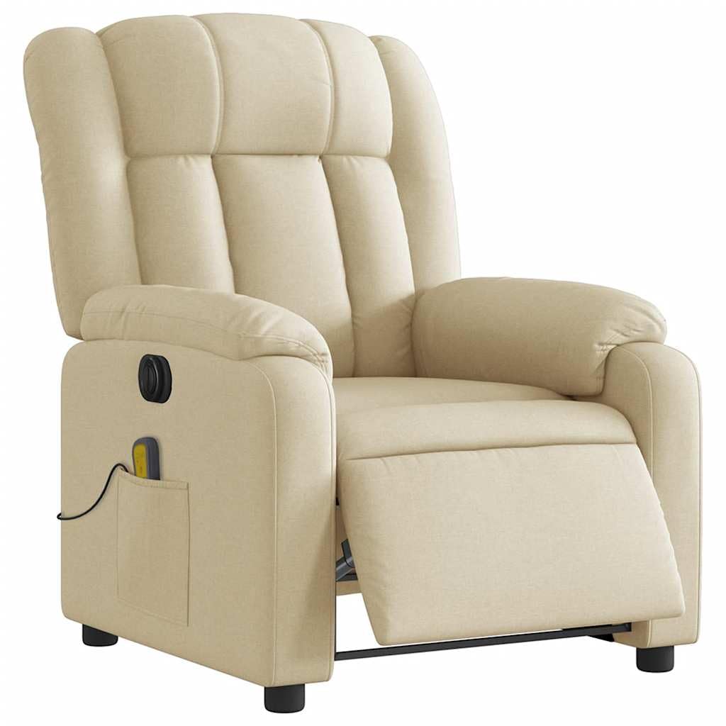 vidaXL Electric Massage Recliner Chair Cream Fabric