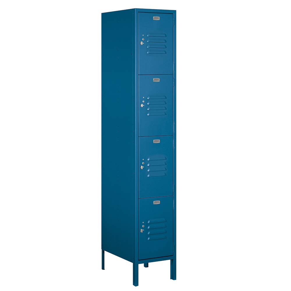 15 Wide Four Tier Standard Metal Locker - 1 Wide - 6 Feet High - 18 Inches Deep - Blue - Assembled