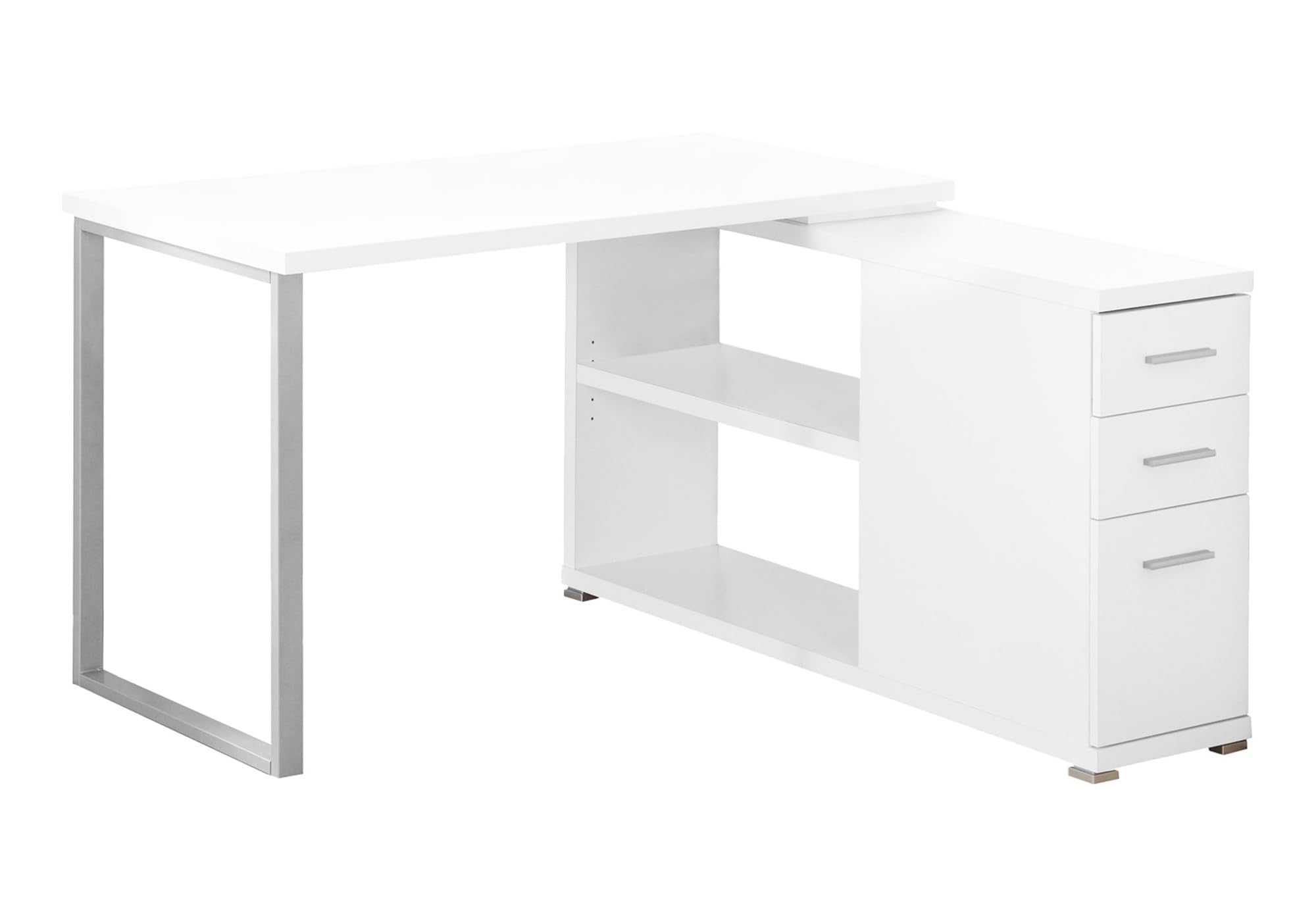 Computer Desk, Home Office, Corner, Left, Right Set-Up, Storage Drawers, L Shape, Work, Laptop, Metal, Laminate, White, Grey, Contemporary, Modern